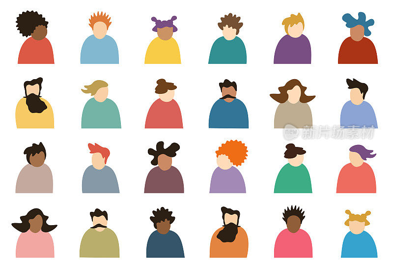 阿凡达抽象现代人物人物设置- Profile多样化的面孔为社会网络-矢量插图